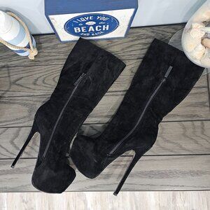 Black Suede & Calf Leopard Bottom Tall Knee High boots